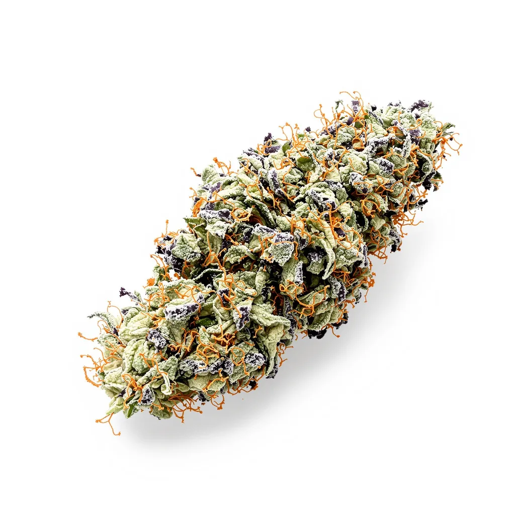 Alien Rock Candy 41% indica / 59% sativa — flor con tricomas visibles