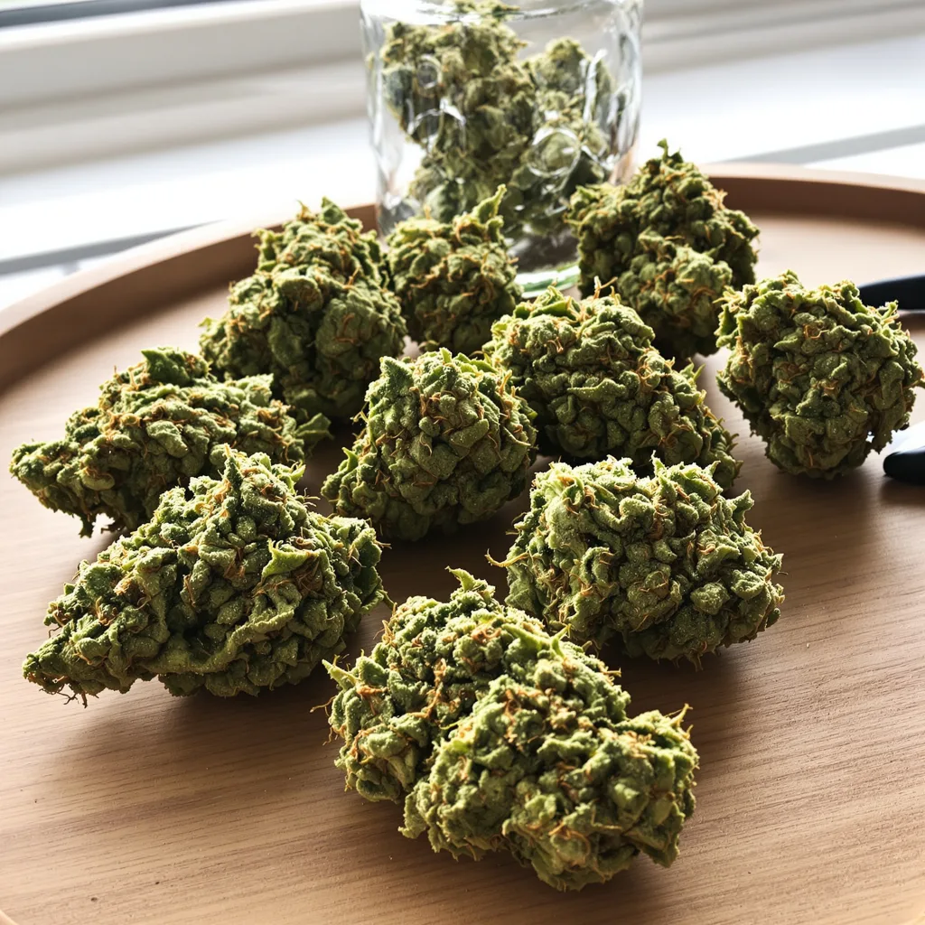 Allen Wrench 20% indica / 80% sativa — flor con tricomas visibles