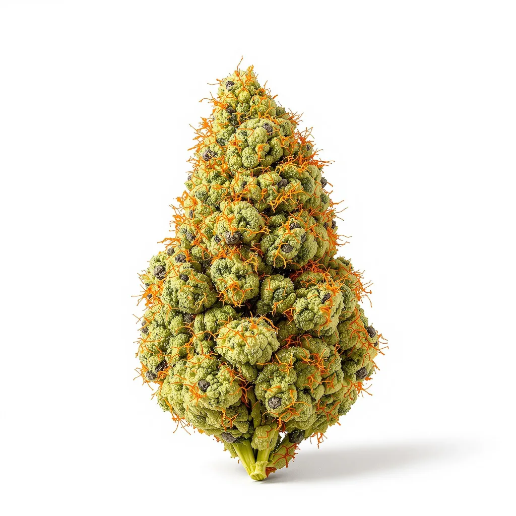 Alpha Blue 24% indica / 76% sativa — flor con tricomas visibles