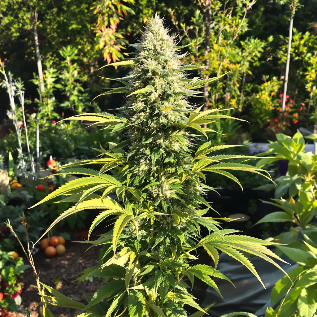 Alpine Blue 49% indica / 51% sativa — flor con tricomas visibles