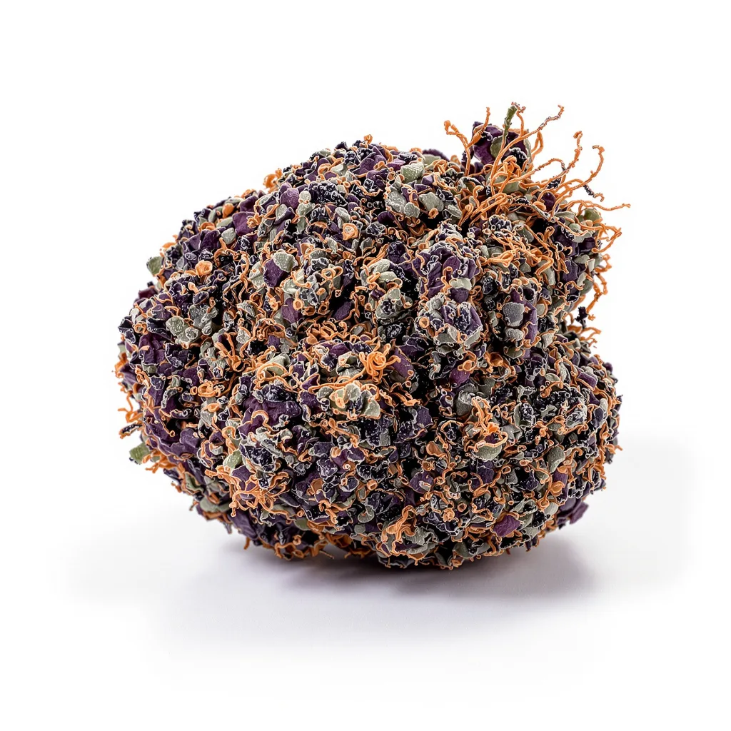 Alpine Star 65% indica / 35% sativa — flor con tricomas visibles