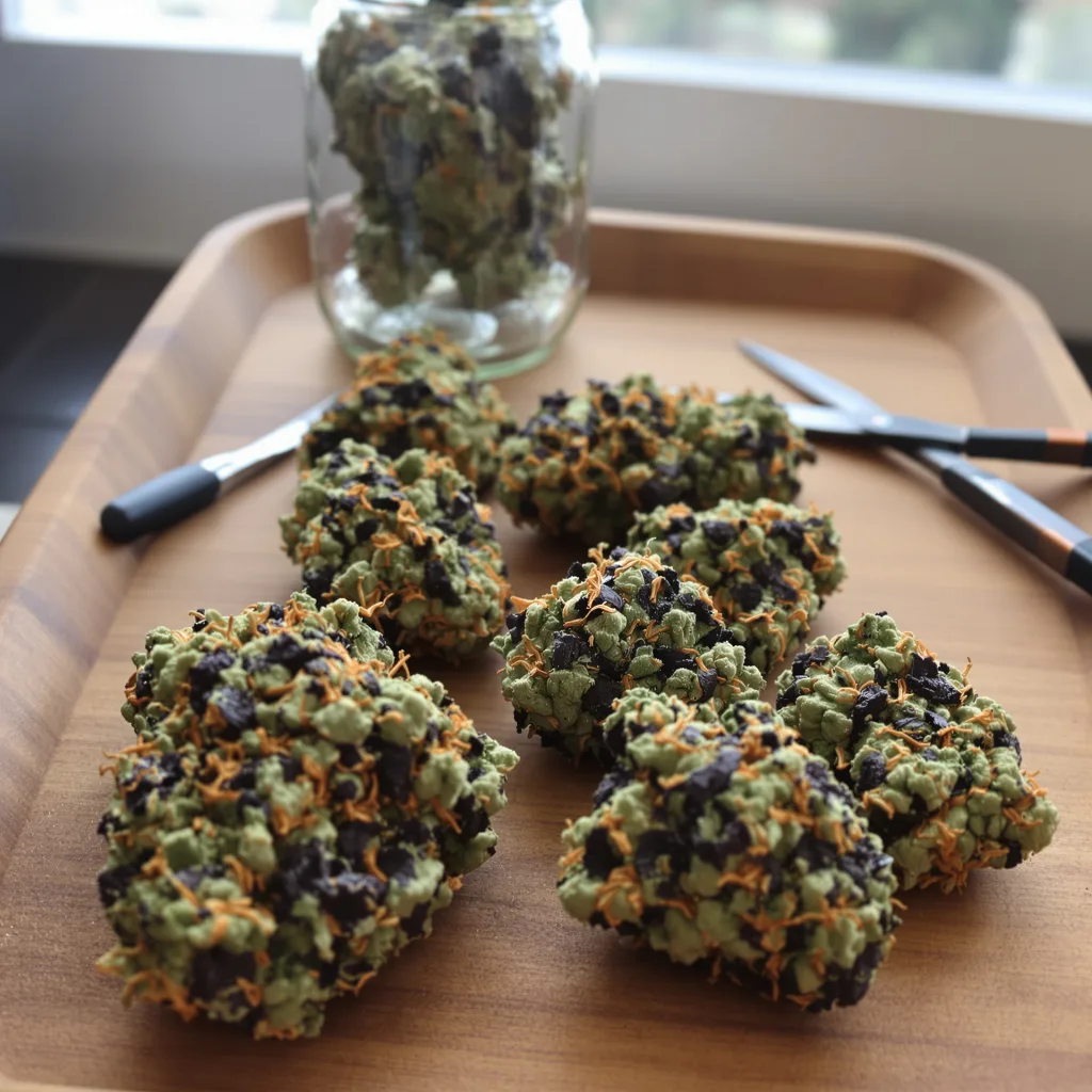 Amazonian 77% indica / 23% sativa — flor con tricomas visibles