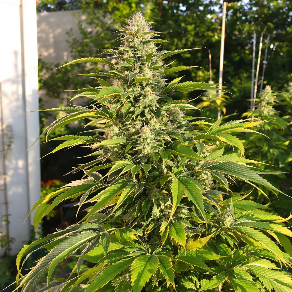 Amazonian 77% indica / 23% sativa — flor con tricomas visibles