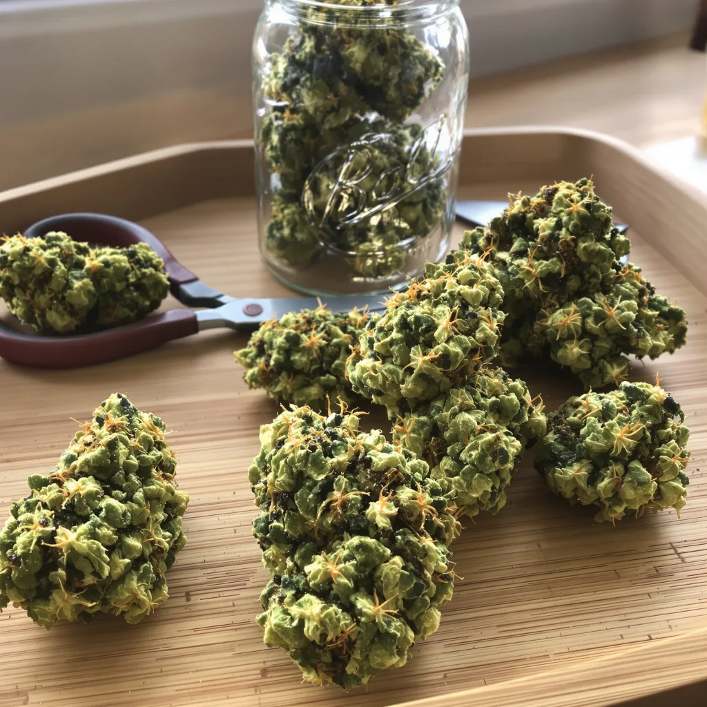 Ambrosia 16% indica / 84% sativa — flor con tricomas visibles