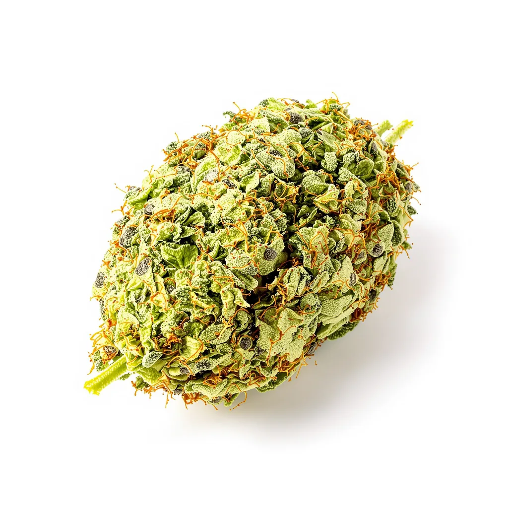 American Haze 16% indica / 84% sativa — flor con tricomas visibles