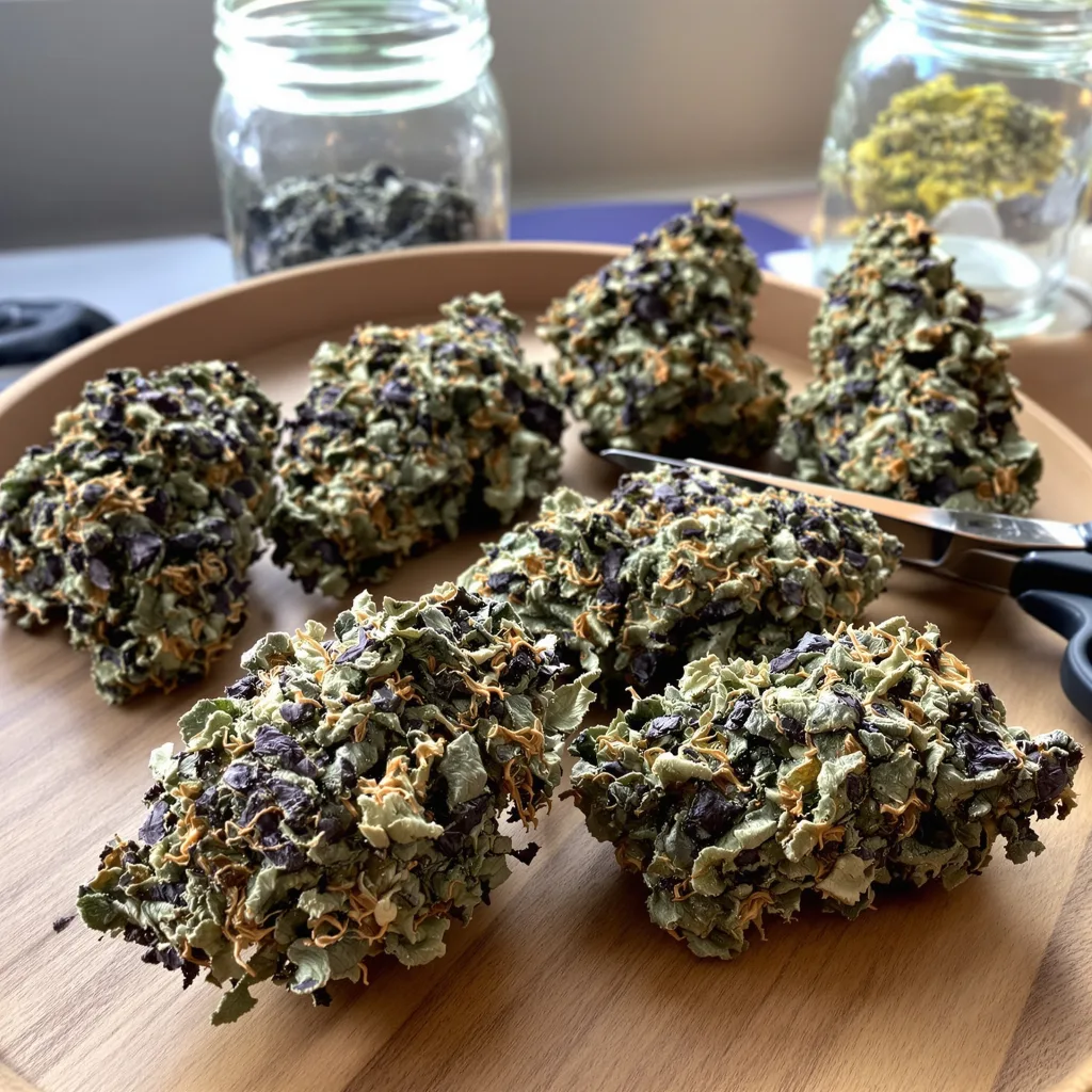 American Kush 76% indica / 24% sativa — flor con tricomas visibles