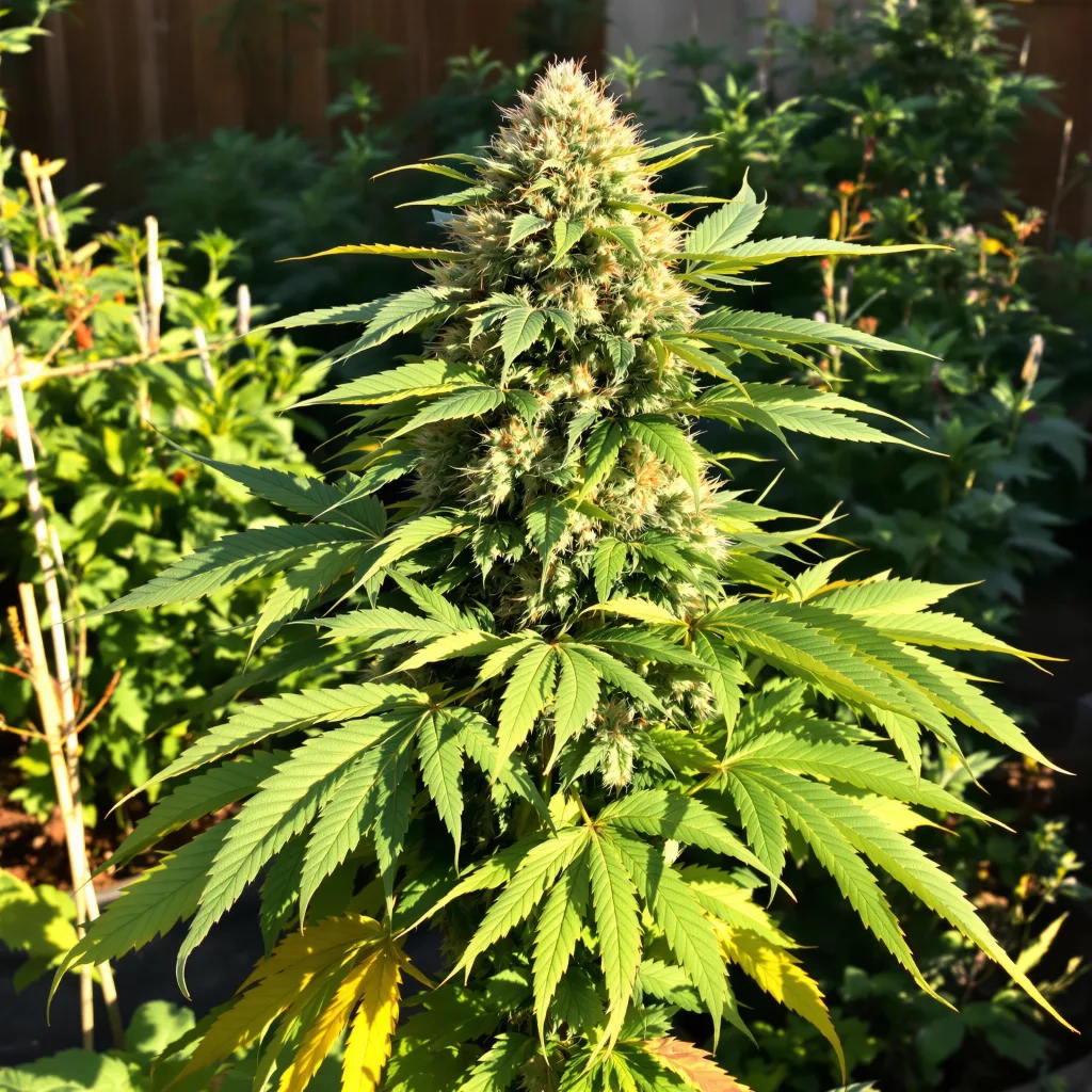 American Kush 76% indica / 24% sativa — flor con tricomas visibles
