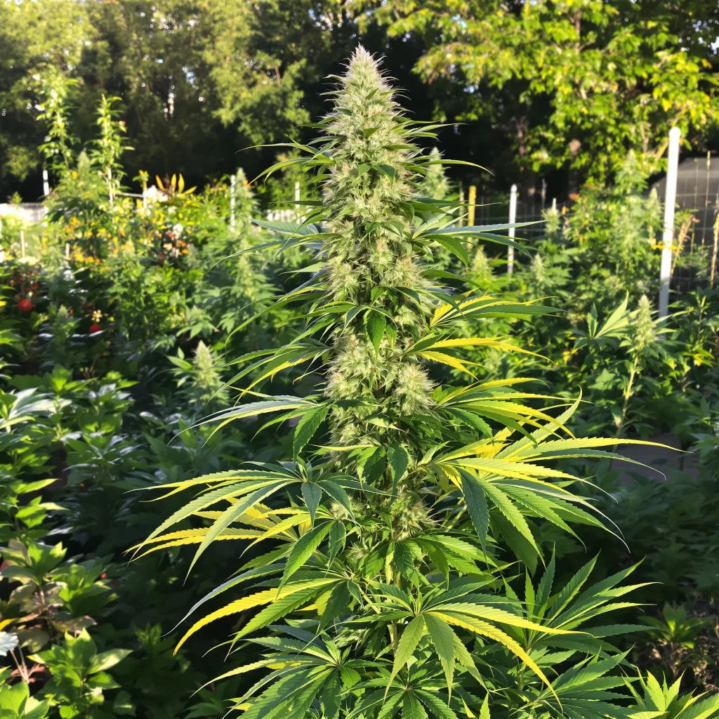 Amherst Diesel 12% indica / 88% sativa — flor con tricomas visibles