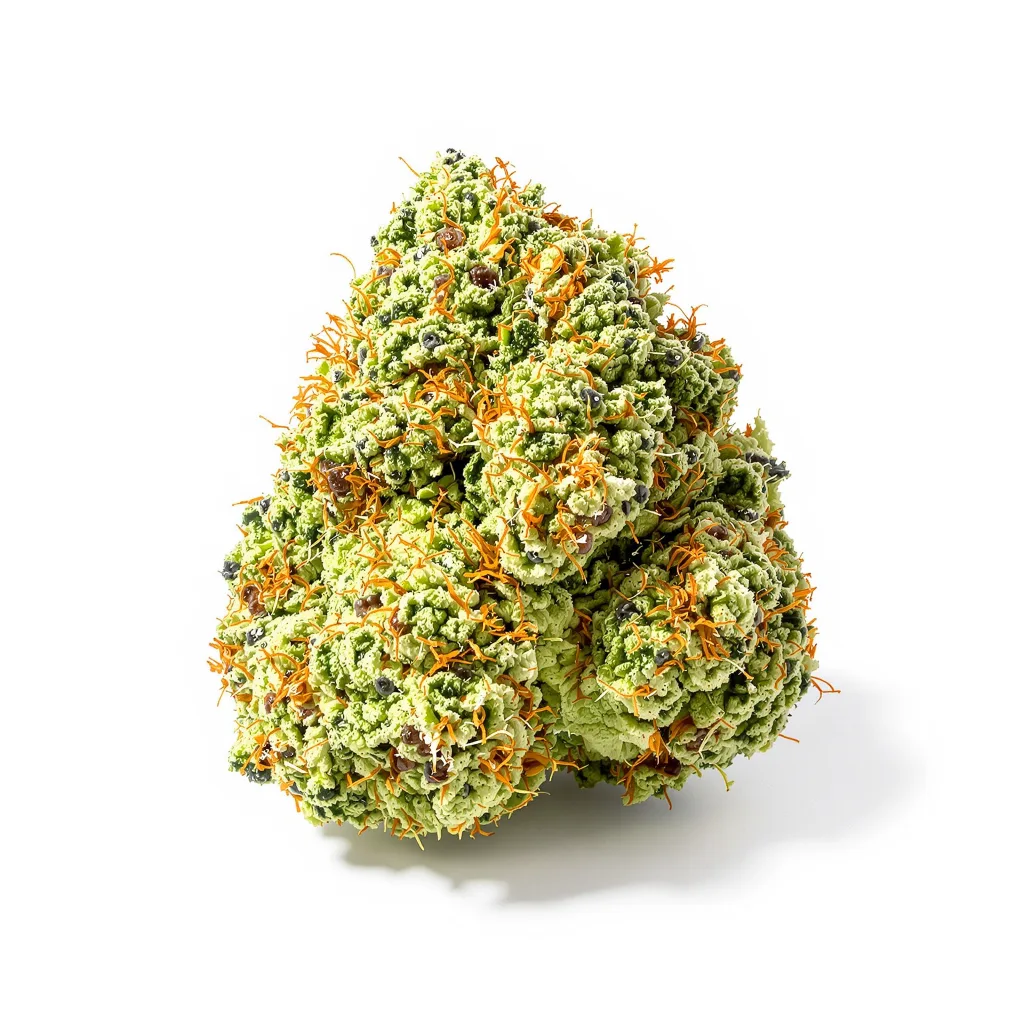 Amherst Diesel 12% indica / 88% sativa — flor con tricomas visibles