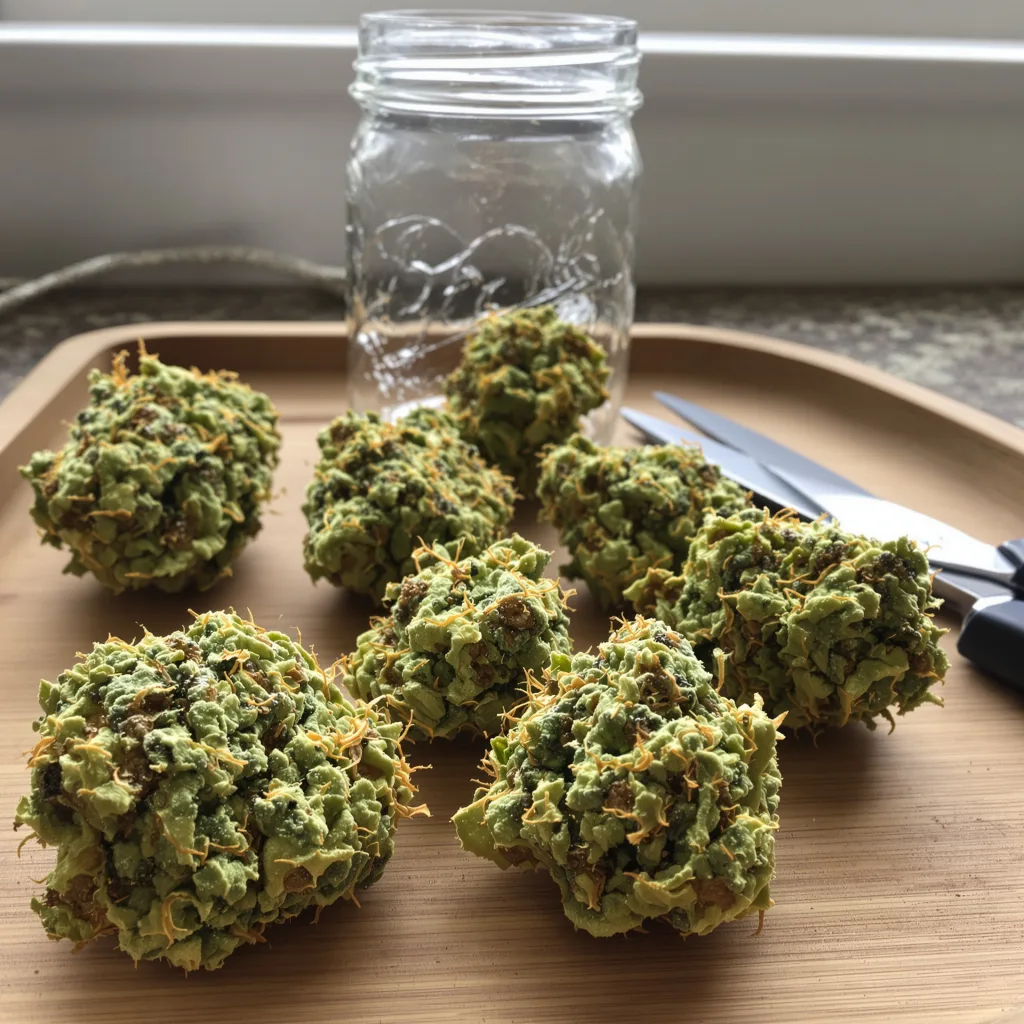 Amherst Diesel 12% indica / 88% sativa — flor con tricomas visibles