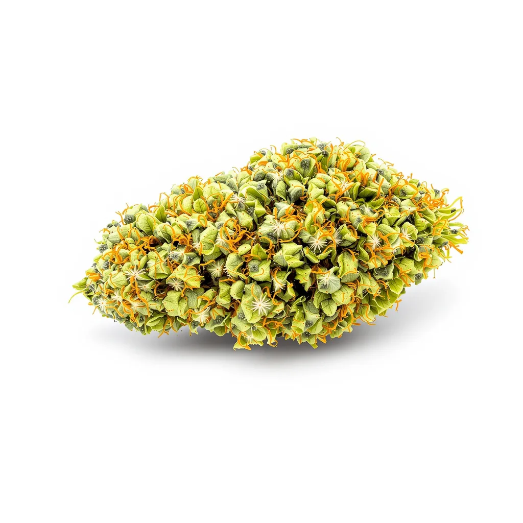 Amherst Diesel 12% indica / 88% sativa — flor con tricomas visibles