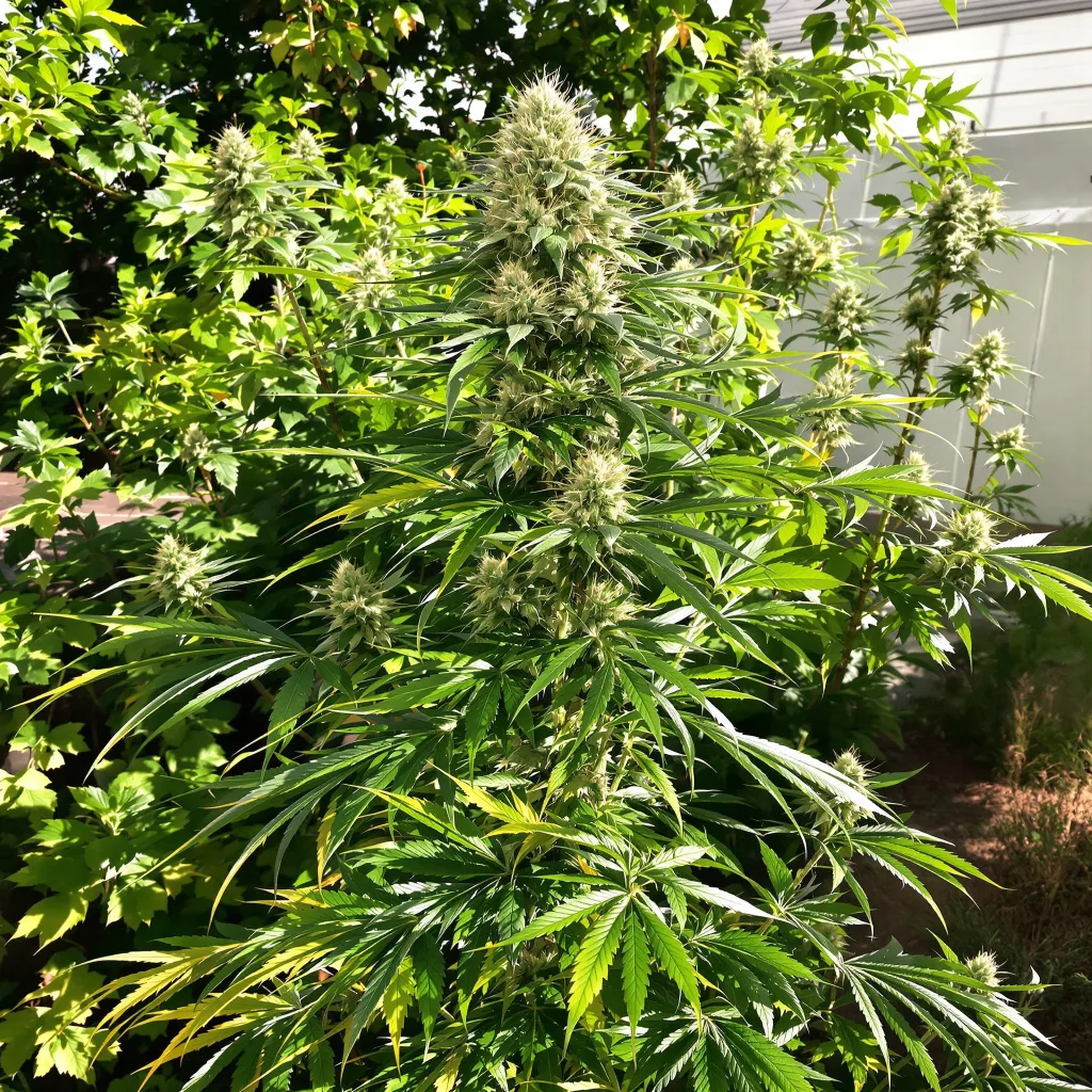 Amnesia 16% indica / 84% sativa — flor con tricomas visibles