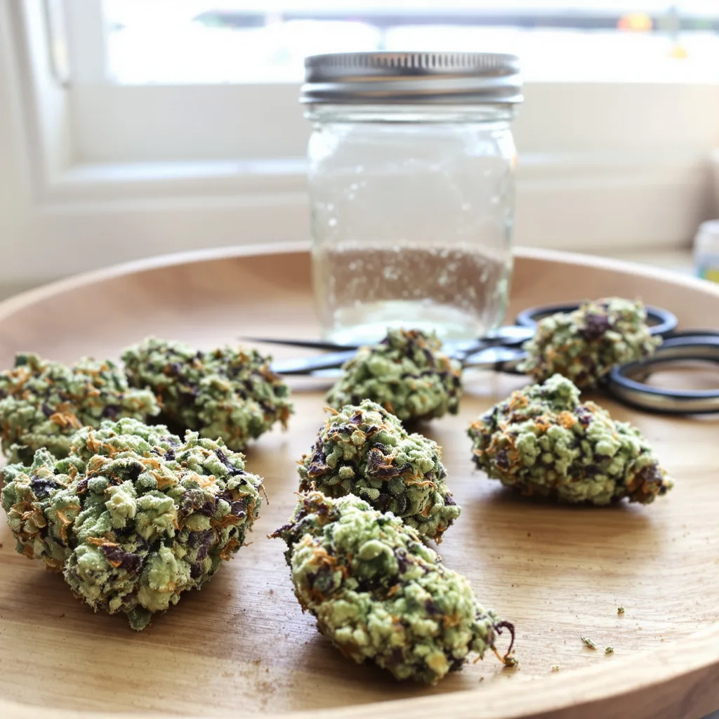 Amnesia Lemon 43% indica / 57% sativa — flor con tricomas visibles