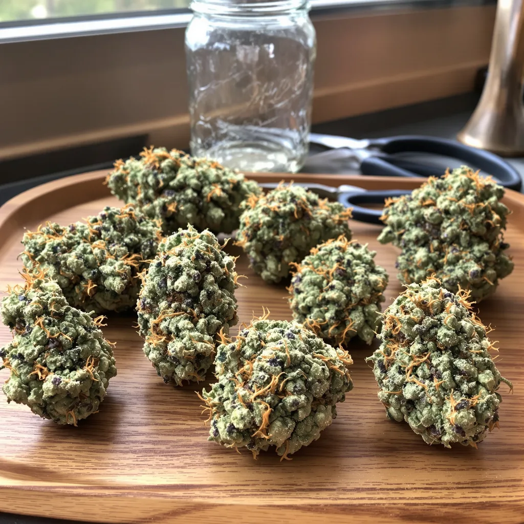 Apple Crisp 53% indica / 47% sativa — flor con tricomas visibles