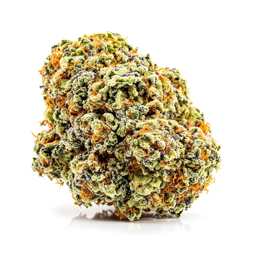 Apple Crisp 53% indica / 47% sativa — flor con tricomas visibles
