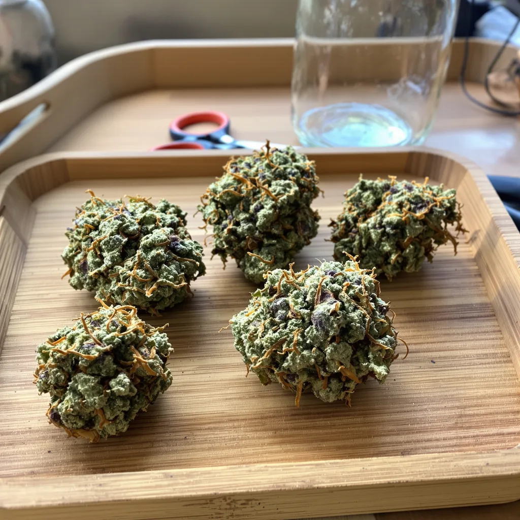 Apple Fritter 60% indica / 40% sativa — flor con tricomas visibles