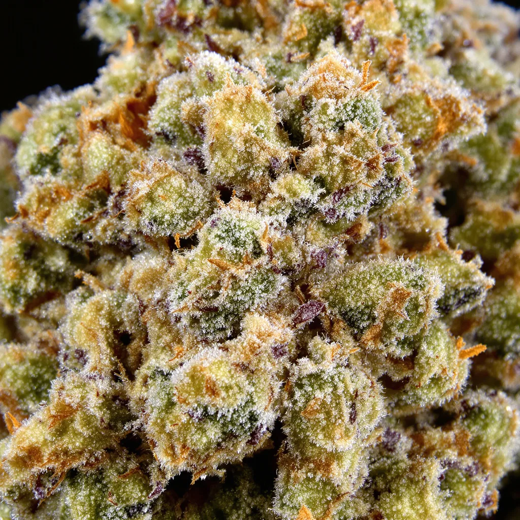 Primer plano de cogollo de cannabis Apple Fritter mostrando cogollos densos verde bosque