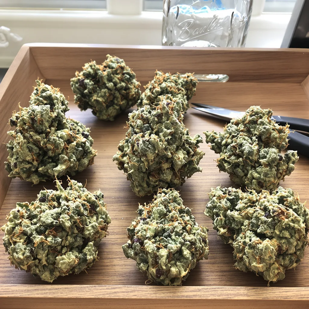 Apple Mintz 36% indica / 64% sativa — flor con tricomas visibles
