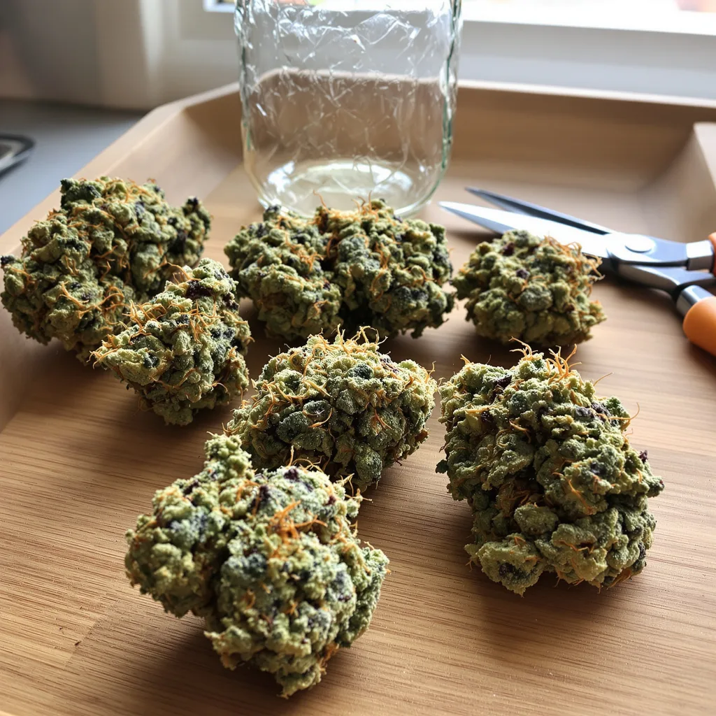 Apple Pie 56% indica / 44% sativa — flor con tricomas visibles