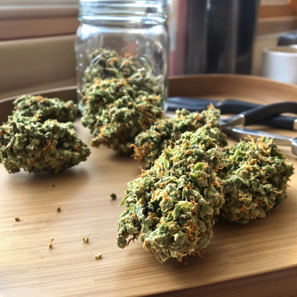 Arctic Sun 24% indica / 76% sativa — flor con tricomas visibles