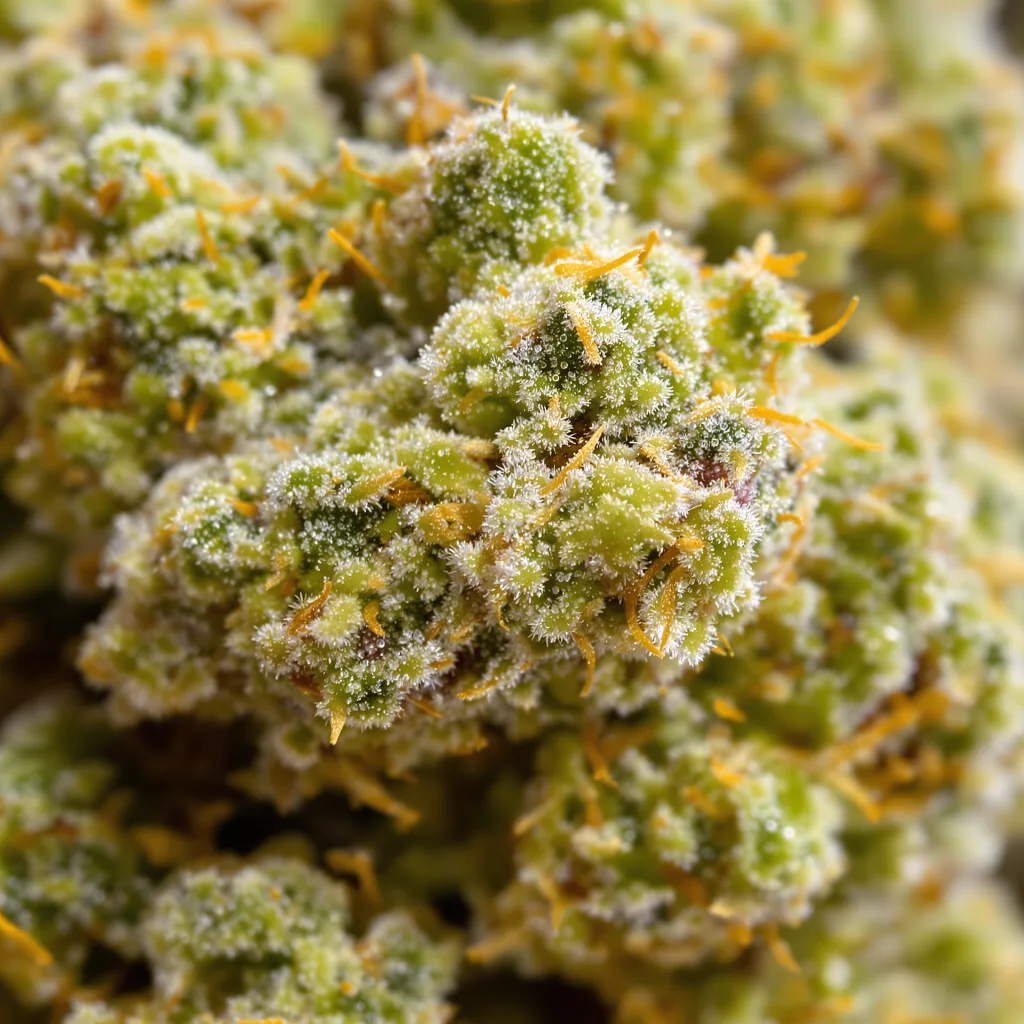 Primer plano de cogollo de cannabis Arctic Sun mostrando estructura aireada verde lima