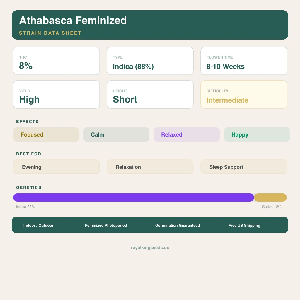 Athabasca 88% indica / 12% sativa — flor con tricomas visibles