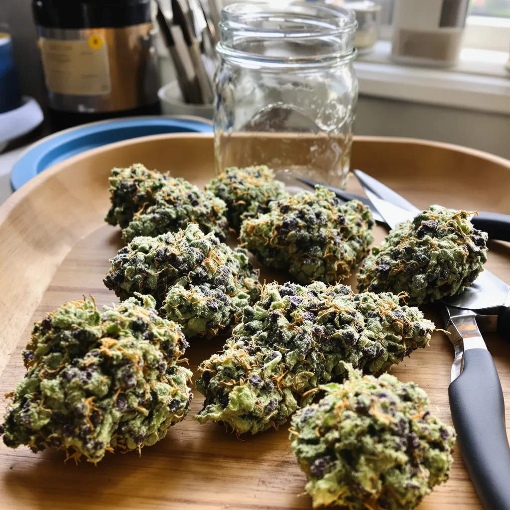 Aurora Borealis 49% indica / 51% sativa — flor con tricomas visibles