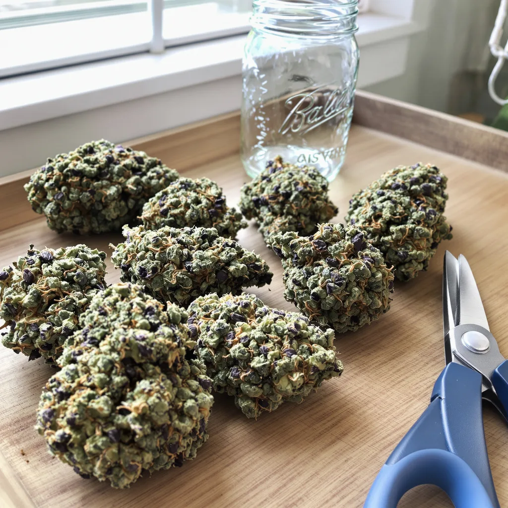 B-52 65% indica / 35% sativa — flor con tricomas visibles