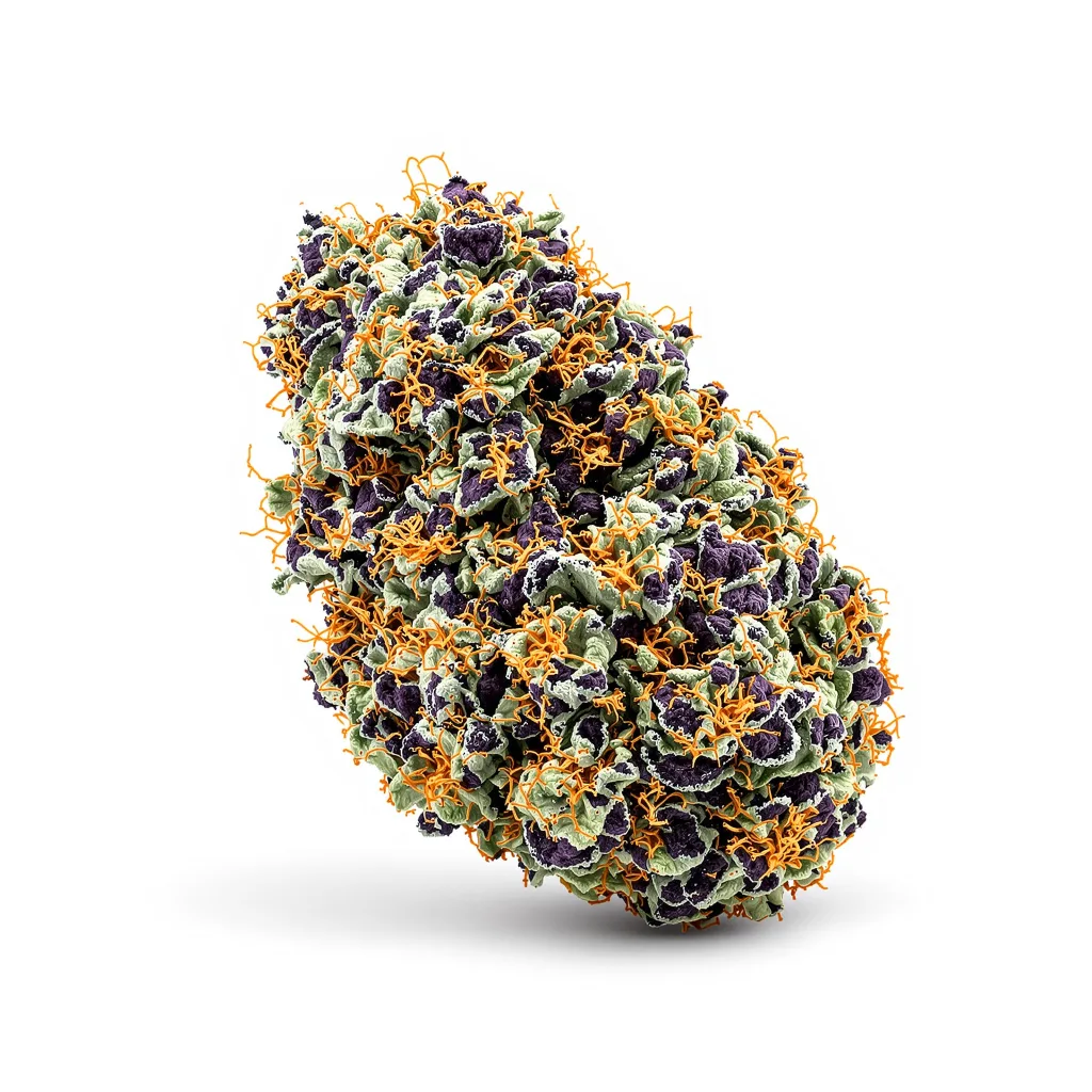 B-52 65% indica / 35% sativa — flor con tricomas visibles
