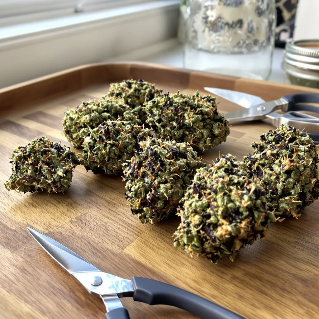 Badazz Rolex 77% indica / 23% sativa — flor con tricomas visibles