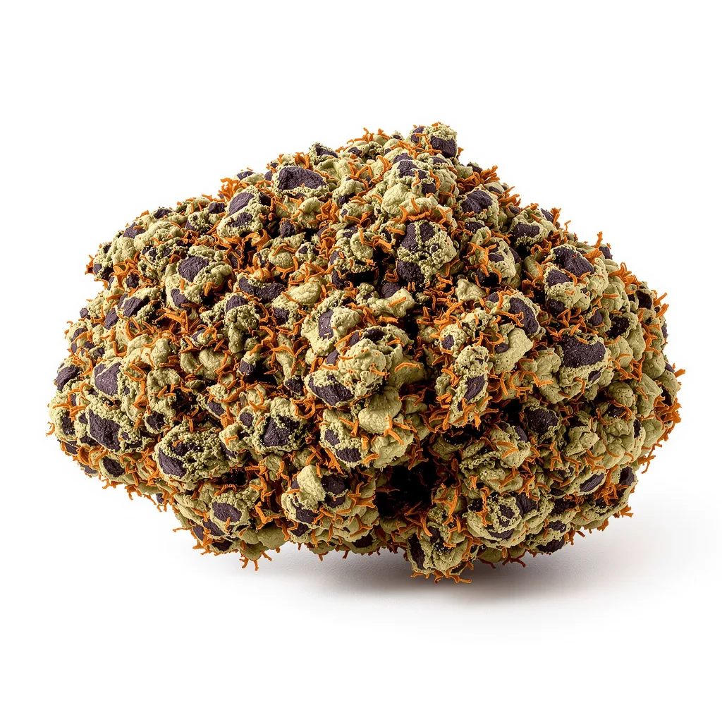 Badazz Rolex 77% indica / 23% sativa — flor con tricomas visibles
