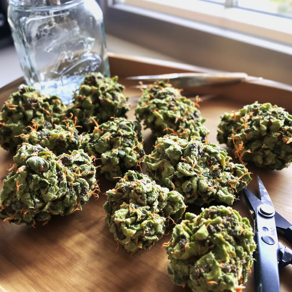 Baked Alaska 54% indica / 46% sativa — flor con tricomas visibles