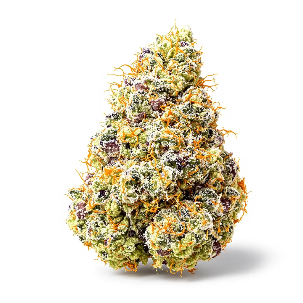 Baked Alaska 54% indica / 46% sativa — flor con tricomas visibles