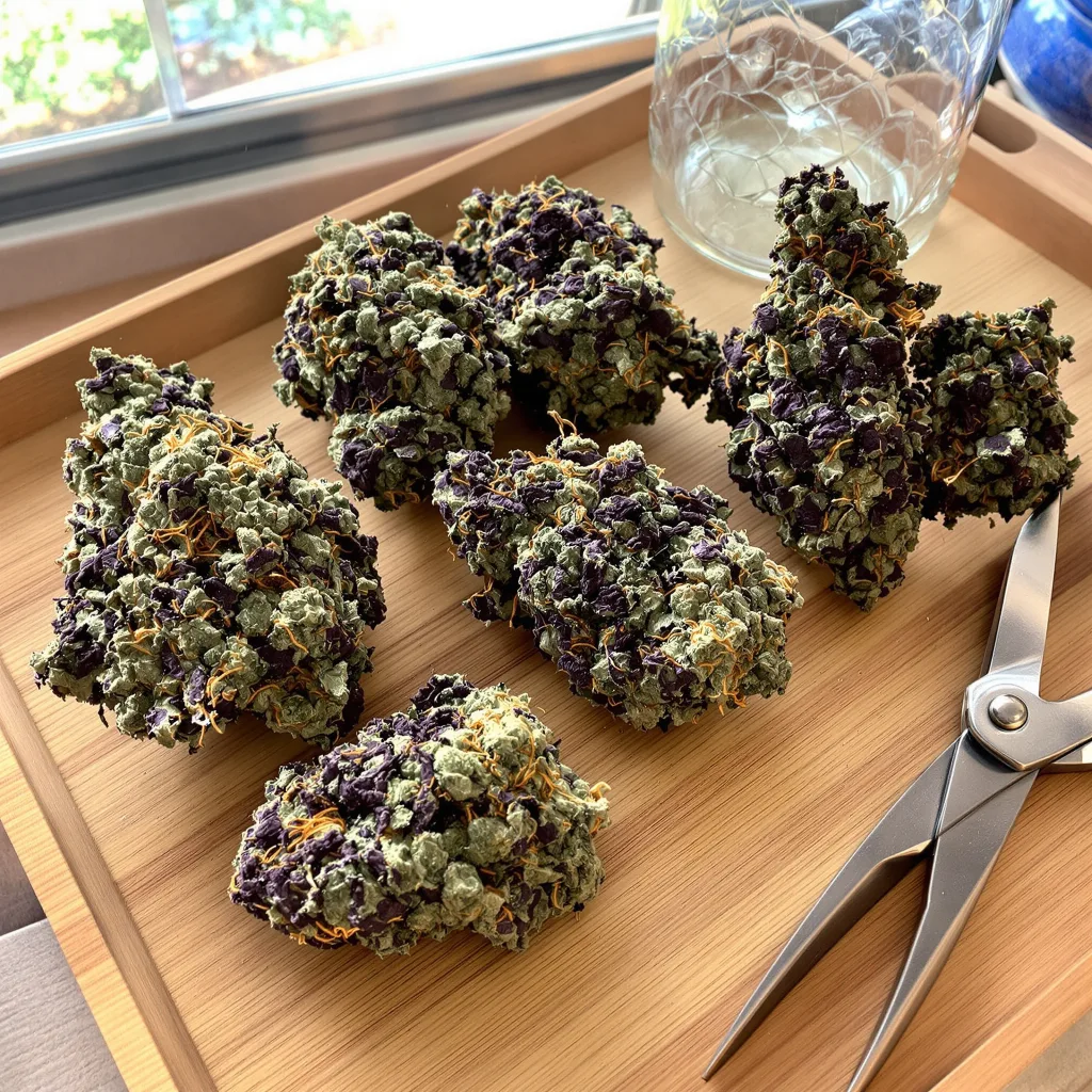 Banana Cream OG 73% indica / 27% sativa — flor con tricomas visibles