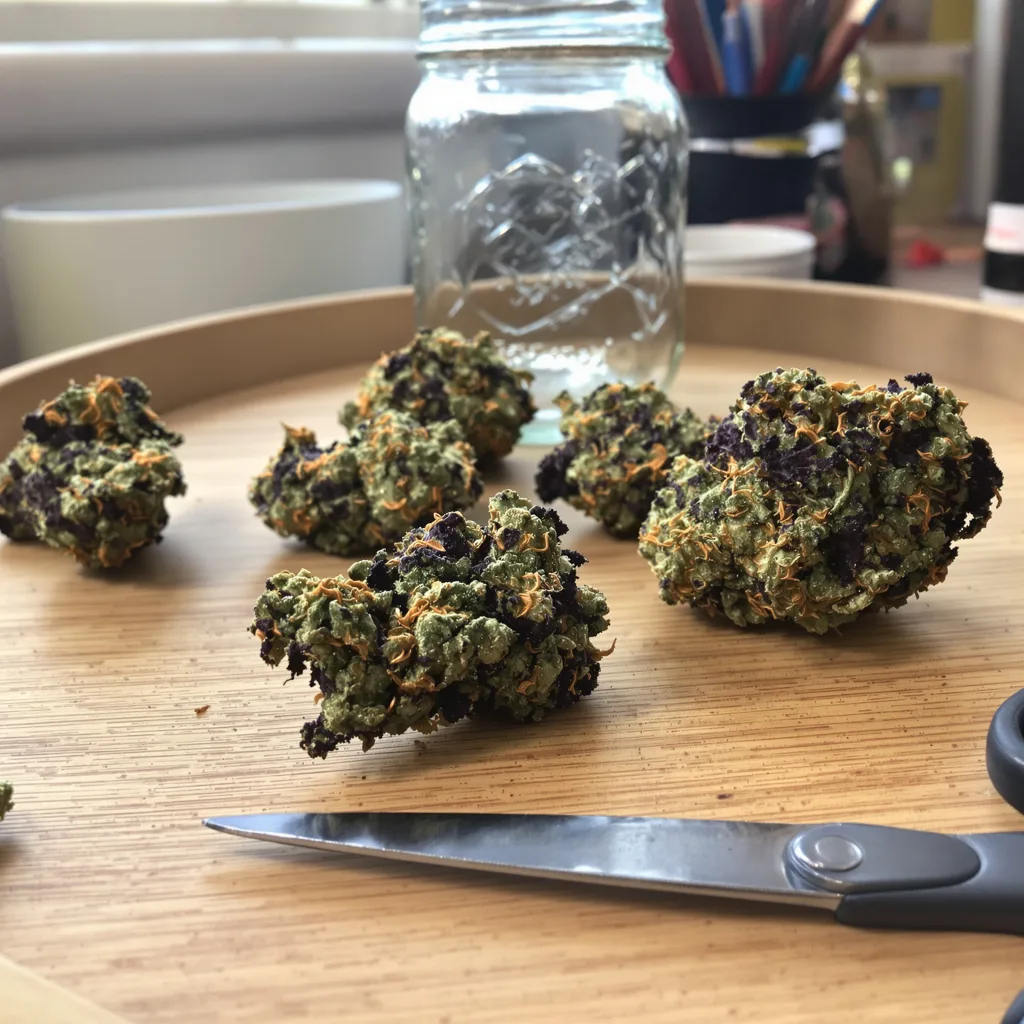 Banana Daddy 80% indica / 20% sativa — flor con tricomas visibles