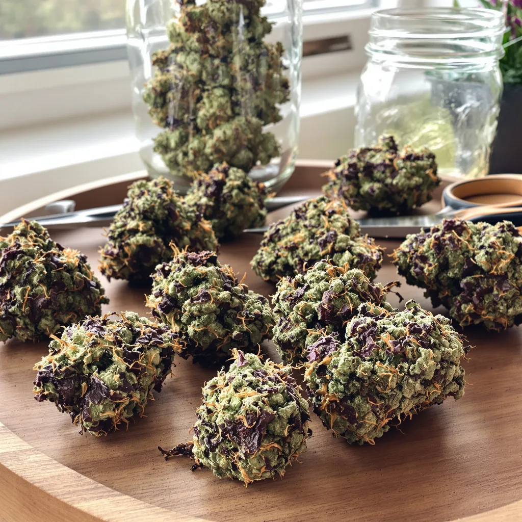 Banana Diesel 70% indica / 30% sativa — flor con tricomas visibles