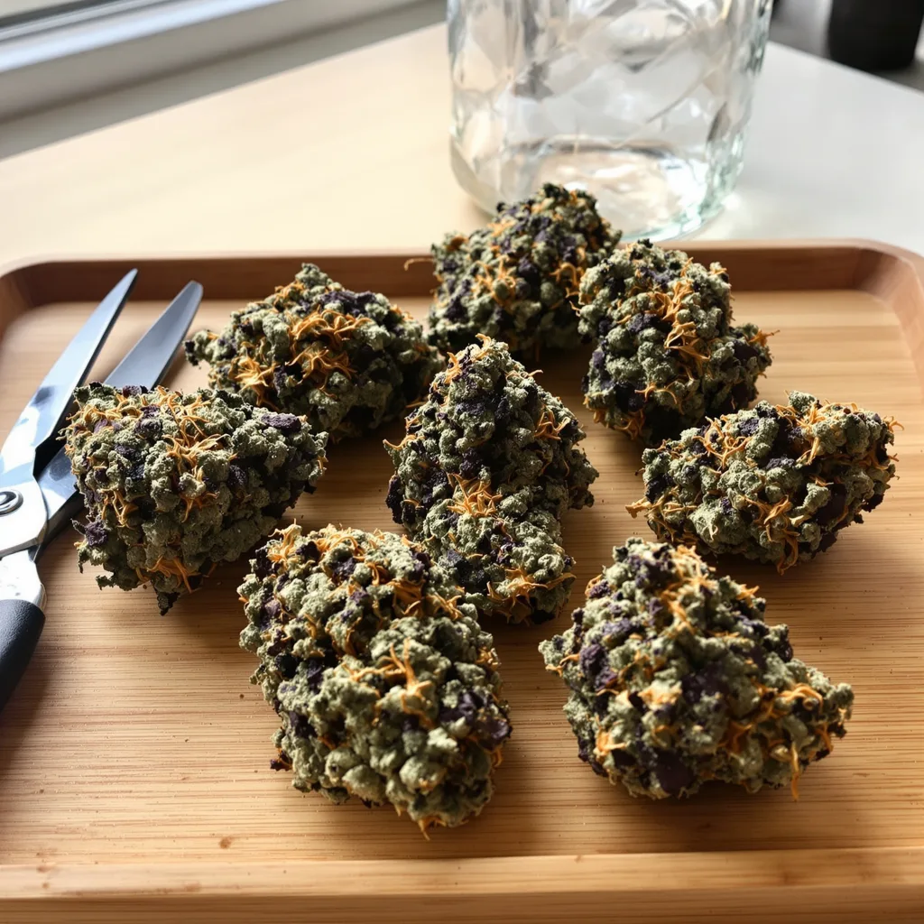 Banana Kush 76% indica / 24% sativa — flor con tricomas visibles
