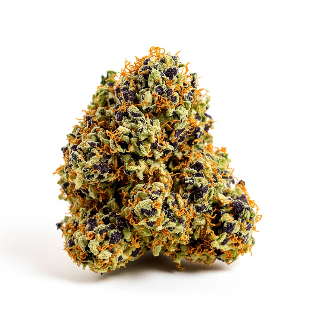 Banana Kush 76% indica / 24% sativa — flor con tricomas visibles