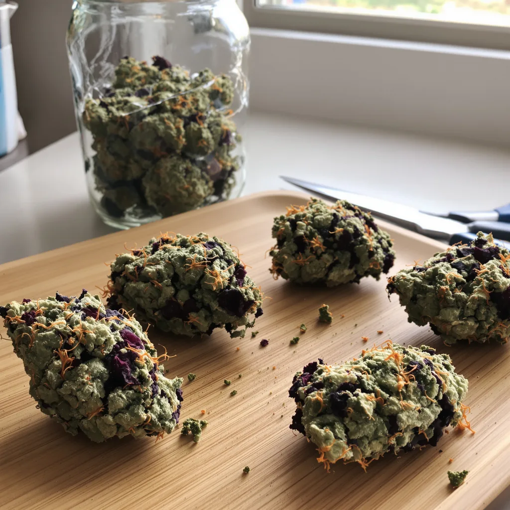 Banana OG 76% indica / 24% sativa — flor con tricomas visibles