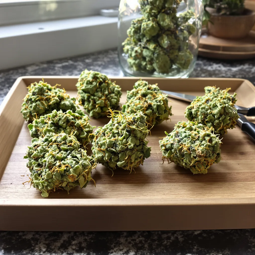 Bandana 21% indica / 79% sativa — flor con tricomas visibles