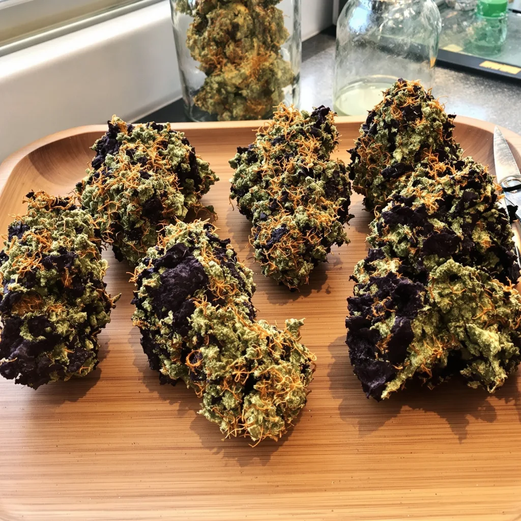 Bay Dream 66% indica / 34% sativa — flor con tricomas visibles