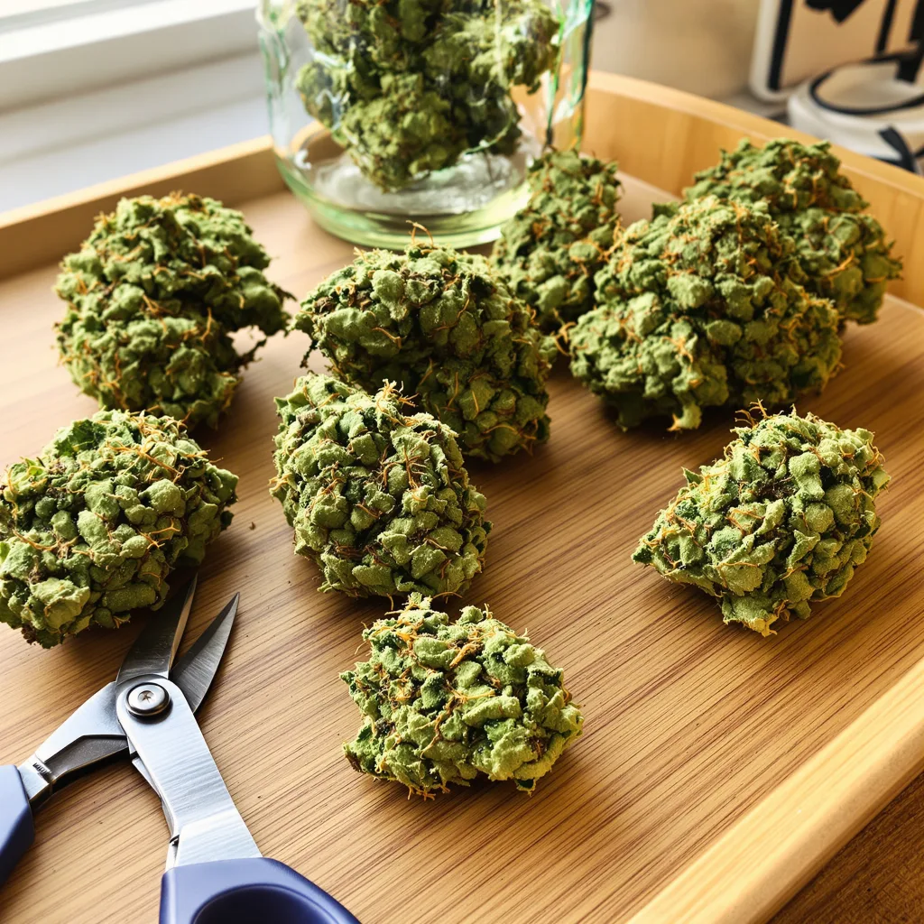 Bear Dance 17% indica / 83% sativa — flor con tricomas visibles