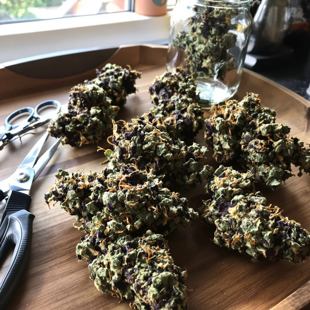 Berry White 73% indica / 27% sativa — flor con tricomas visibles