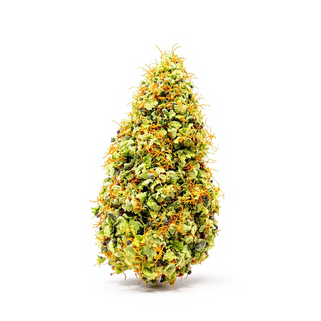 Bianca 14% indica / 86% sativa — flor con tricomas visibles