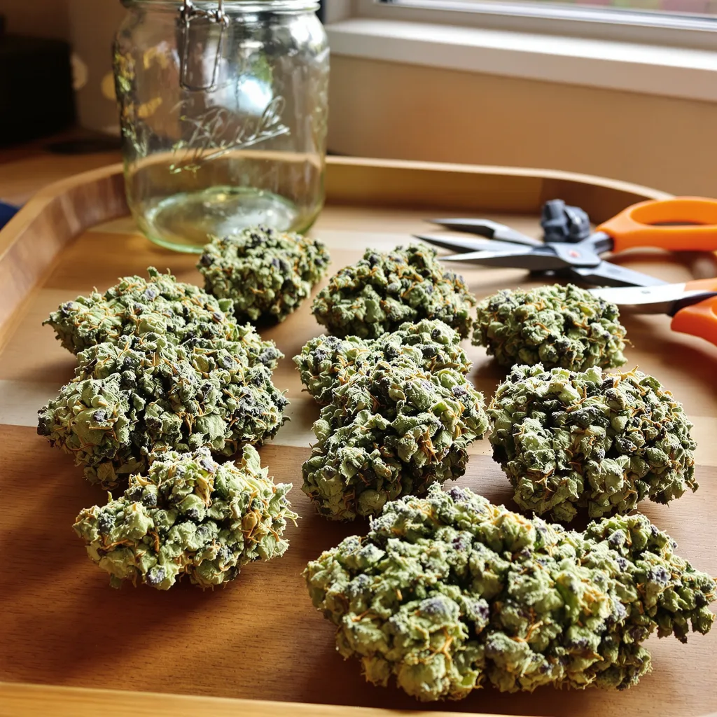 Biddy Early 63% indica / 37% sativa — flor con tricomas visibles