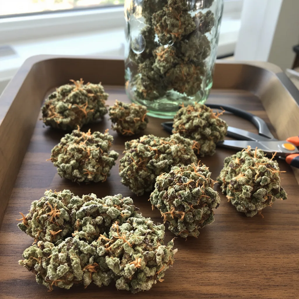 Big Band 37% indica / 63% sativa — flor con tricomas visibles