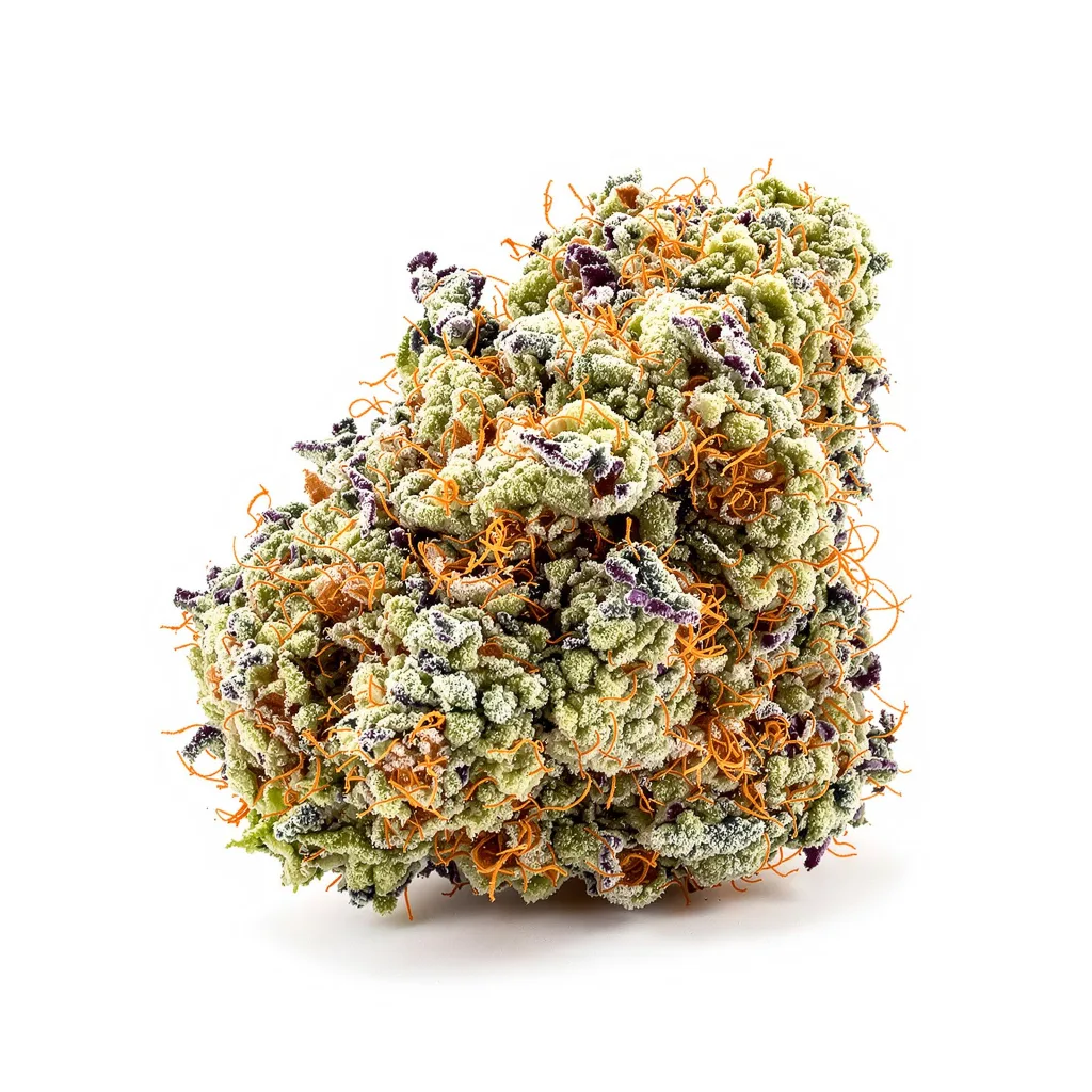 Big Band 37% indica / 63% sativa — flor con tricomas visibles