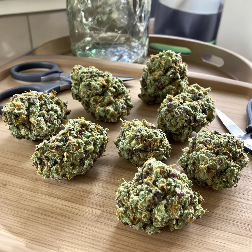 Big Band 37% indica / 63% sativa — flor con tricomas visibles