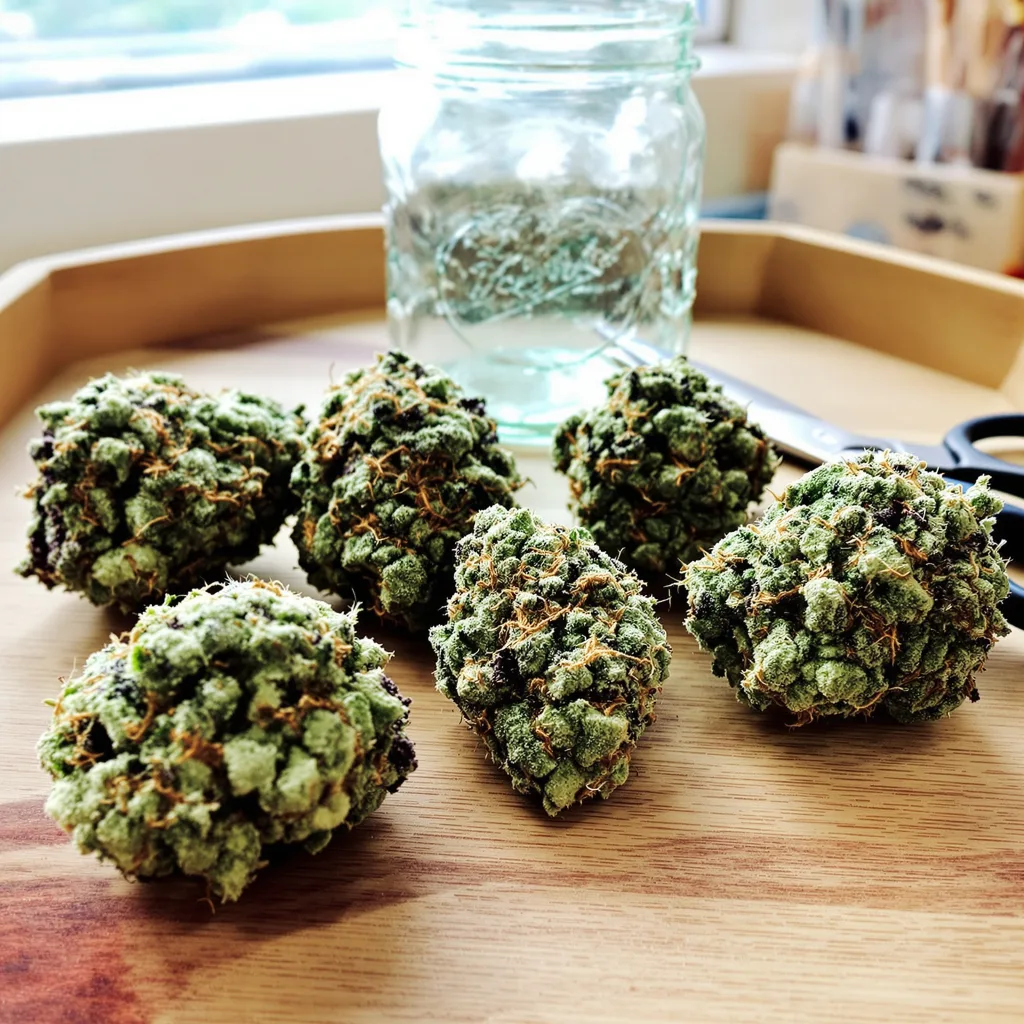 Big Bang 46% indica / 54% sativa — flor con tricomas visibles
