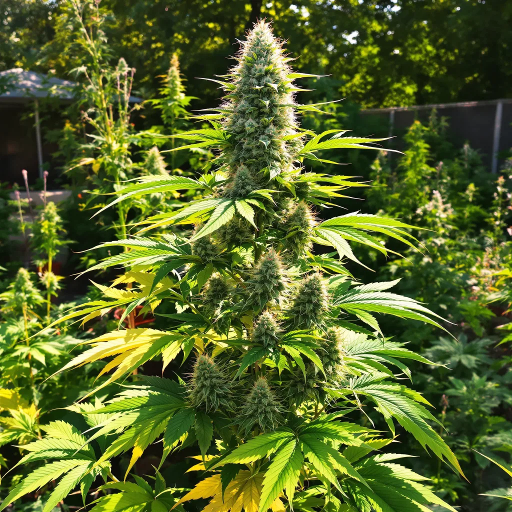 Big Bang 46% indica / 54% sativa — flor con tricomas visibles